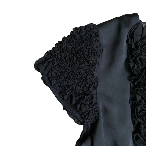 Ted Baker Black Ruffled Satin Mini Dress Shift Cocktail Tunic Style Size 0 - Picture 3 of 11